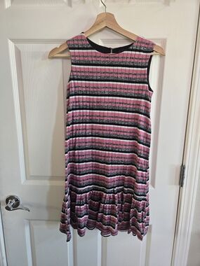 As U Wish Pink and Black Striped Knit Sleeveless Dress- L
